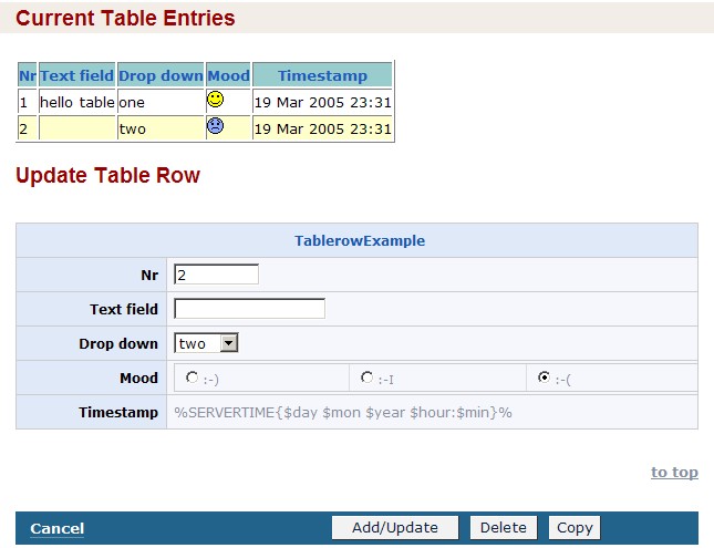 Edit Table Calendar Example